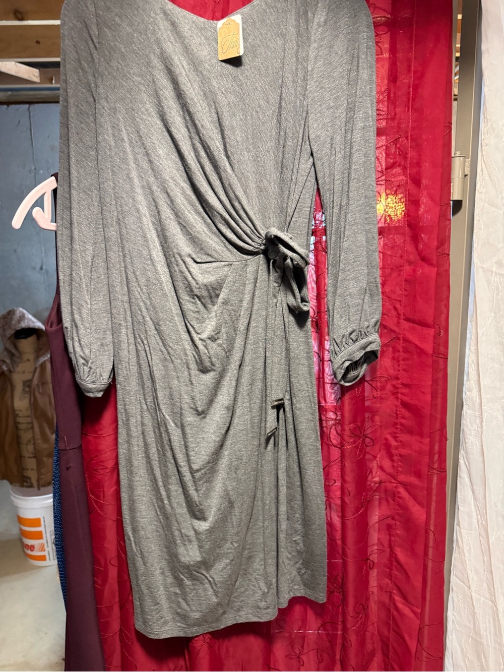 Tommy Hilfiger Silver-Grey Long Sleeve Knot Wrap Dress - Picture 2 of 7
